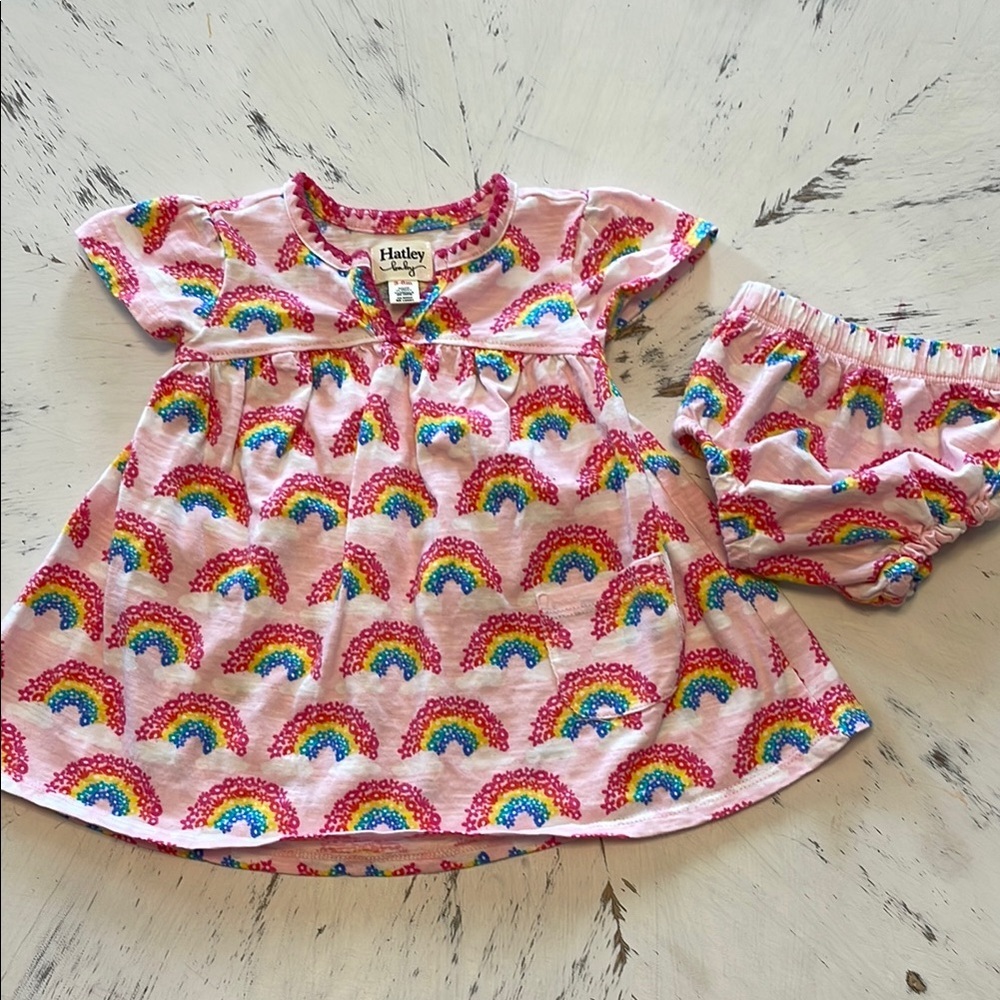 Hatley Baby 3-6 mo. Pink Dress with Rainbow and Floral Design